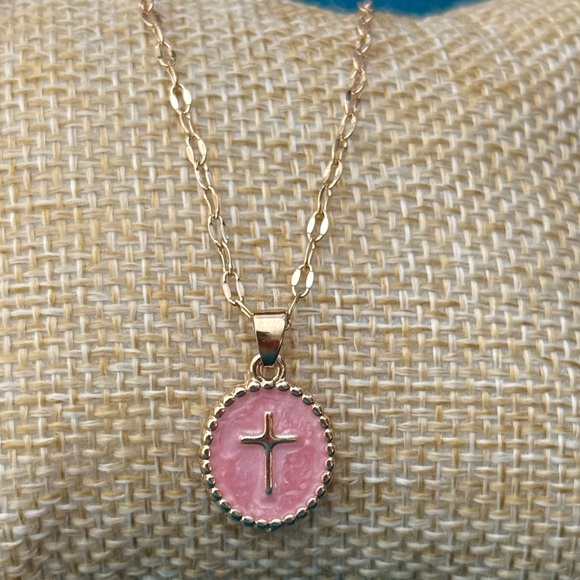 Source Unknown Jewelry - Gold Cross Pink Pendant Necklace Easter Gift
NEW
